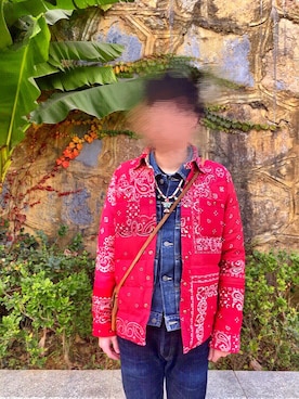 「VISVIM（ビズビム）のアイテム（デニムジャケット）」を使った、Rockey Yimさん（メンズ・175cm）の春コーディネート