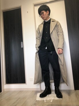 「SHINYAKOZUKA（シンヤコヅカ）のアイテム（トレンチコート）」を使った、Isseiさん（メンズ・167cm）の春コーディネート
