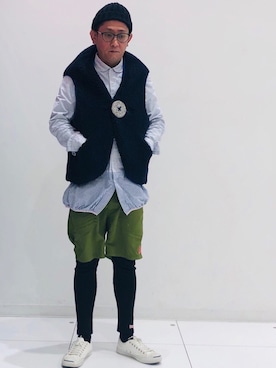 「ボア」｜「アイテム（ポンチョ）」を使った、mukoさん（メンズ・171cm）の秋コーディネート