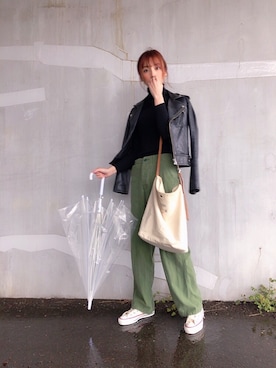 「TODAYFUL（トゥデイフル）のアイテム（ライダースジャケット）」を使った、かなさん（レディース・163cm）の春コーディネート