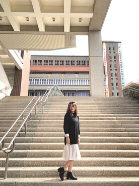 「5（ファイブ）のアイテム（ワンピース/ドレス）」を使った、陳廷廷さん（レディース・168cm）の冬コーディネート