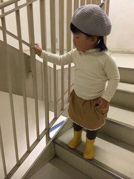 「長靴」｜「アイテム（ハンチング/ベレー帽）」を使った、kn.panさん（キッズ・80cm）の秋コーディネート