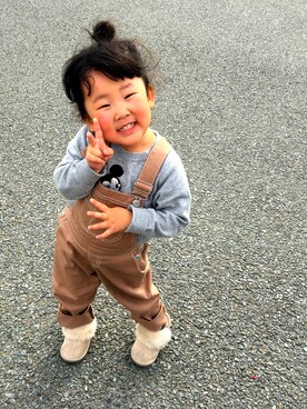 「apres les cours（アプレレクール）のアイテム（サロペット/オーバーオール）」を使った、kn.panさん（キッズ・90cm）の冬コーディネート