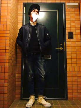 「SENSE OF PLACE by URBAN RESEARCH（センスオブプレイスバイアーバンリサーチ）のアイテム（MA-1）」を使った、Hirokiさん（メンズ・172cm）の春コーディネート