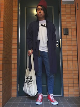 「SEVENDAYS=SUNDAY（セブンデイズサンデイ）のアイテム（バッグ）」を使った、Hirokiさん（メンズ・172cm）の秋コーディネート