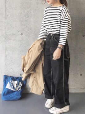 「NANO universe（ナノユニバース）のアイテム（シャツワンピース）」を使った、yuさん（レディース・155cm）の春コーディネート