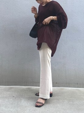 「LOWRYS FARM（ローリーズファーム）のセンタープレスカラーフレアパンツ　870189（その他パンツ）」を使った、mayuさん（レディース・155cm）の秋コーディネート