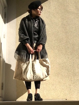 「L'AIGLONのアイテム（贝雷帽、ブラック系）」を使った、nagisaさん（レディース・168cm）の冬コーディネート