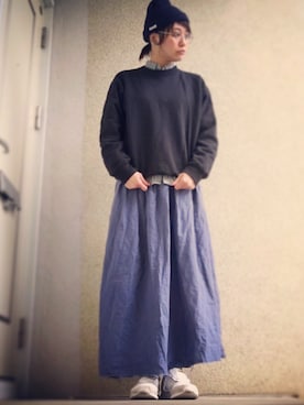 「no brand（ノーブランド）のアイテム（毛线帽、ブルー系）」を使った、nagisaさん（レディース・168cm）の冬コーディネート