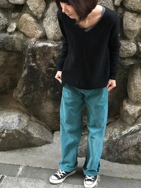 「OLD NAVY（オールドネイビー）のアイテム（スタジャン）」を使った、anna.さん（レディース・161cm）の冬コーディネート