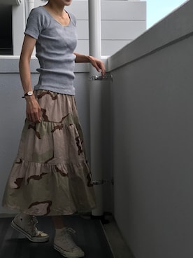 「UNIQLO Tシャツ」｜「アイテム（シューズ）」を使った、anna.さん（レディース・161cm）の夏コーディネート