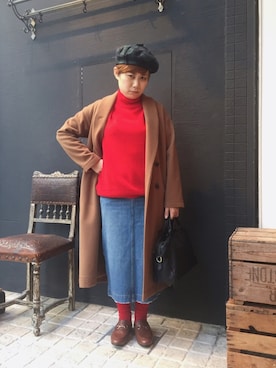 「ビットローファー」｜「アイテム（チェスターコート）」を使った、tanaka0129さん（レディース・155cm）の秋コーディネート