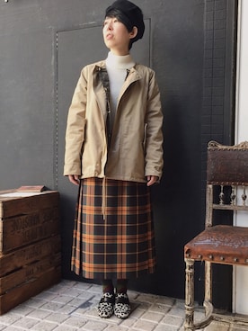 「キルトスカート」｜「アイテム（ジャケット/アウター）」を使った、tanaka0129さん（レディース・160cm）の秋コーディネート