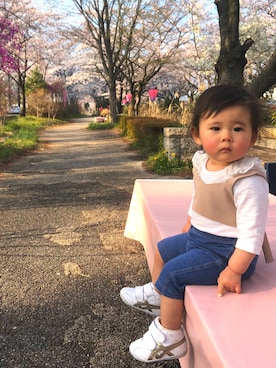 「花見」｜「アイテム（シャツワンピース）」を使った、Meimeiさん（キッズ・70cm）の春コーディネート