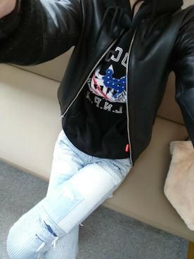 「ヒッコリーデニム」｜Maya Honmaさん（レディース・167cm）の冬コーディネート