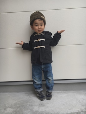 「kids」｜「アイテム（ダッフルコート）」を使った、aymさん（キッズ・90cm）の冬コーディネート
