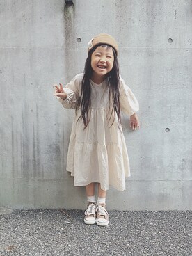「handmade」｜「アイテム（ニットキャップ/ビーニー）」を使った、RYURYUさん（キッズ・110cm）の秋コーディネート