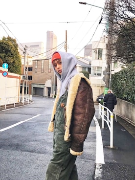 「冬アウター」｜「アイテム（オールインワン・サロペット）」を使った、MAAAさん（メンズ・175cm）の冬コーディネート