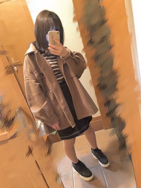 「apres jour mignon（アプレジュールミニョン）のメルトンクロスCPOジャケット【ZOZOTOWN限定アイテム】（ブルゾン、ブラウン系）」を使った、ずーなーさん（レディース・150cm）の秋コーディネート