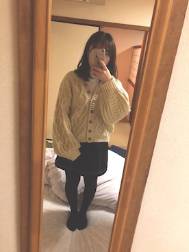 「UNIQLO（ユニクロ）のアイテム（ニット/セーター、ホワイト系）」を使った、ずーなーさん（レディース・150cm）の冬コーディネート