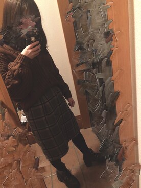 「しまむら（シマムラ）のアイテム（ニット/セーター、ブラウン系）」を使った、ずーなーさん（レディース・150cm）の冬コーディネート