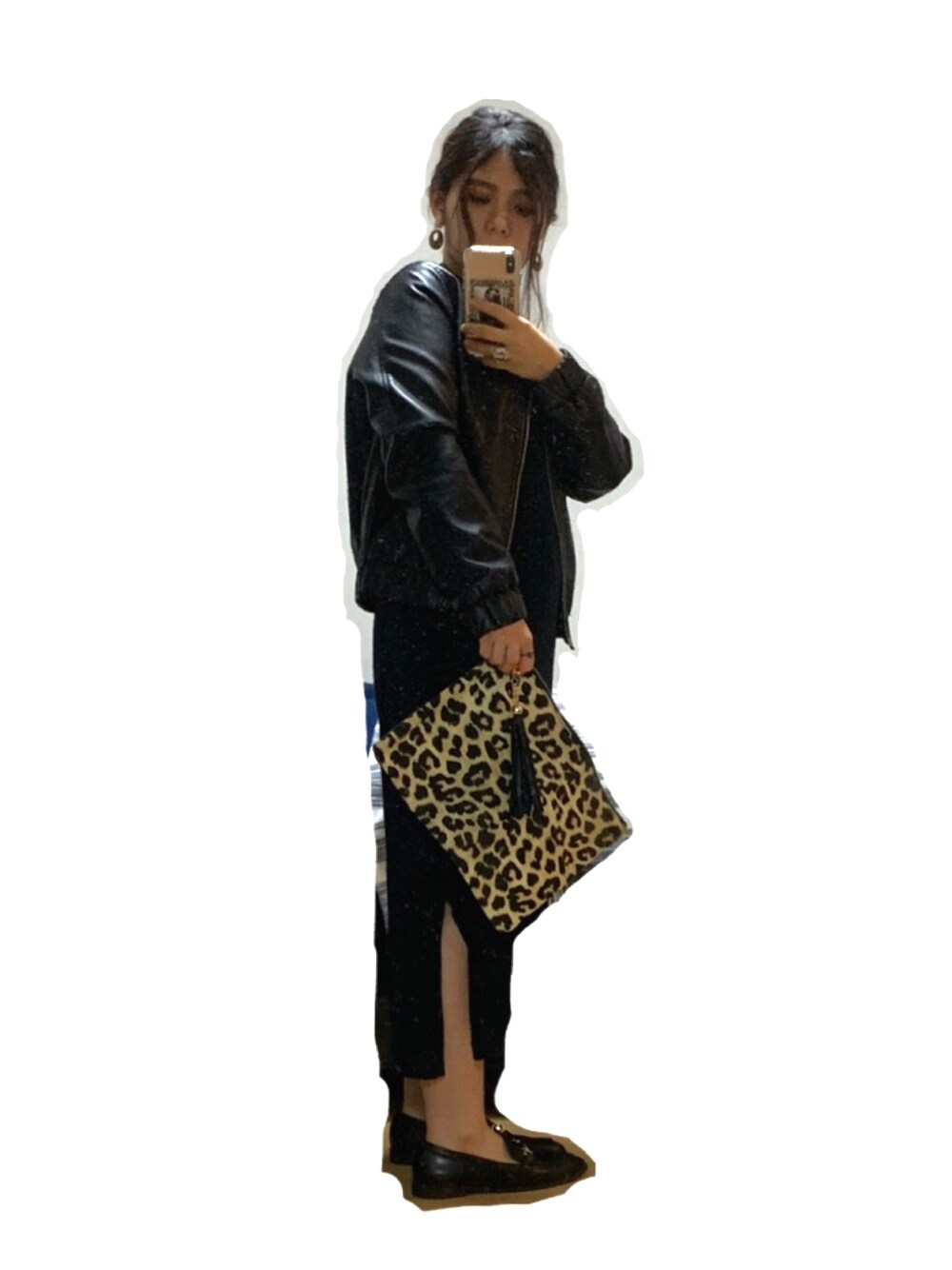 「大人カジュアル、シンプルコーデ、ワントーンコーデ、ニットワンピース、下半身デブ」｜「coutinuer de NICE CLAUPのアイテム（ライダースジャケット、ブラック系）」を使った、Y♡801さん（レディース・152cm）の冬コーディネートの1枚目の写真