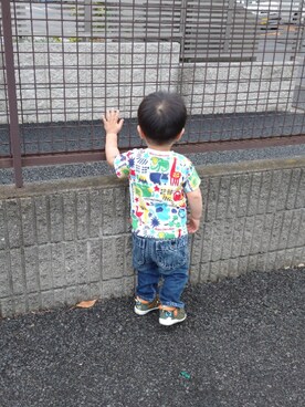 「Moujonjon（ムージョンジョン）のアイテム（Tシャツ/カットソー）」を使った、みどりのかいじゅーさん（キッズ・80cm）の夏コーディネート