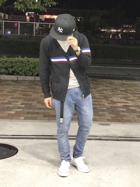 「FRED PERRY（フレッドペリー）のアイテム（カーディガン/ボレロ）」を使った、Maruki○◉さん（メンズ・166cm）の秋コーディネート