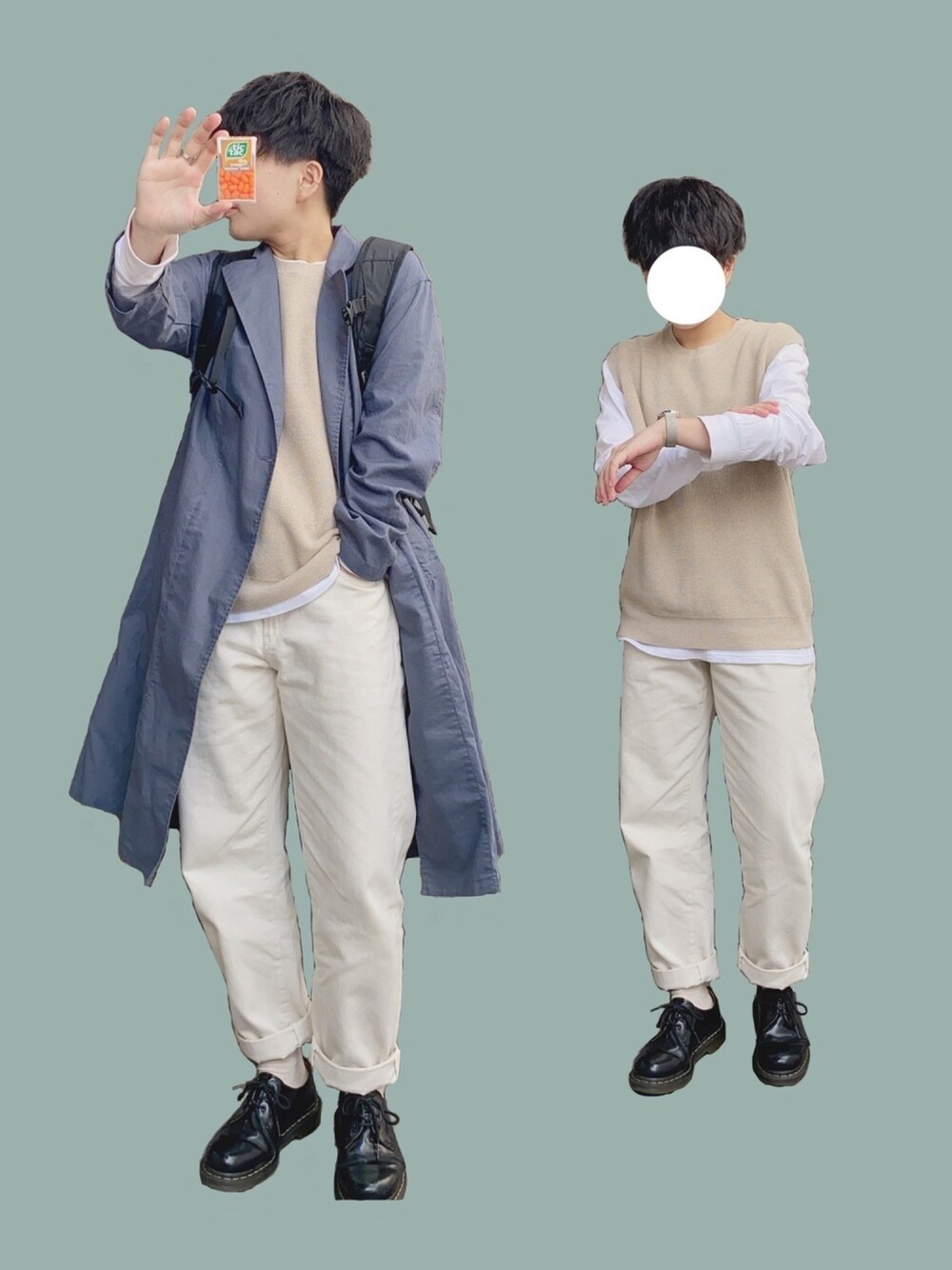 「春コーデ、シンプル、ゆるコーデ、コート、ベスト、ニットベスト、ホワイト、ホワイトパンツ、ホワイトコーデ」｜「UNIQLOのリネンコットンコート（その他アウター、ブルー系）」を使った、よさん（メンズ・160cm）の春コーディネートの1枚目の写真