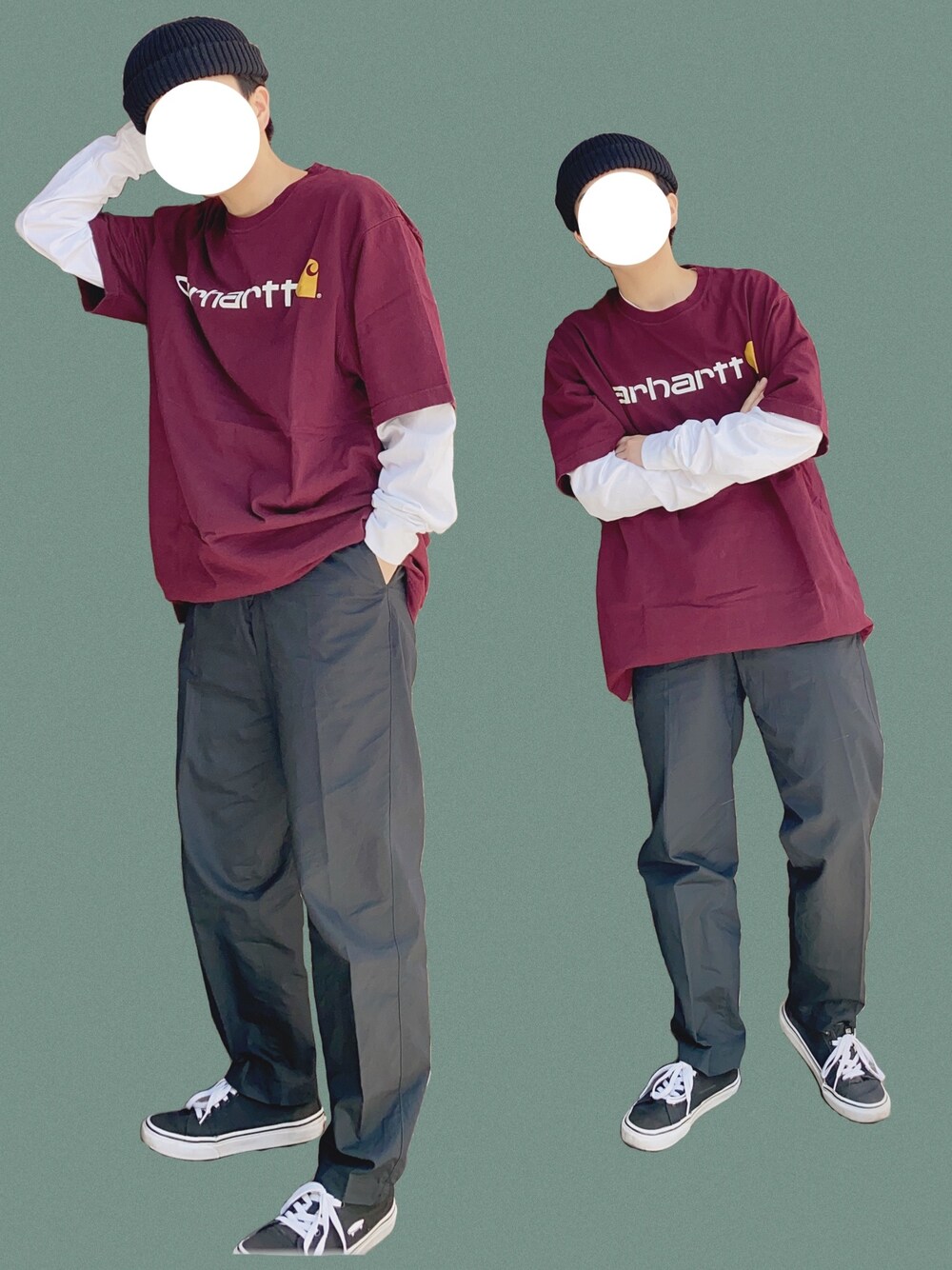 「休日スタイル、カジュアルコーデ、シンプル、スケータースタイル、スケボー、ゆるコーデ、オーバーサイズ、重ね着、carhartt、ビーニー」｜「SENSE OF PLACE by URBAN RESEARCHのコットンリネンリブニットワッチ（ニットキャップ/ビーニー、ブラック系）」を使った、よさん（メンズ・160cm）の春コーディネートの1枚目の写真