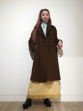 「フリンジ」｜「アイテム（チェスターコート）」を使った、Ray BEAMSさん（レディース・164cm）の冬コーディネート