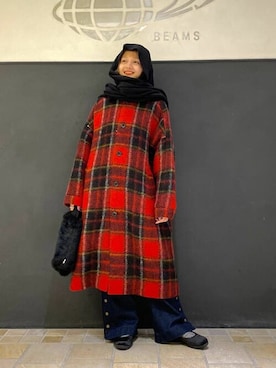 「BEAMS BOY（ビームスボーイ）のアイテム（ノーカラーコート）」を使った、Ray BEAMSさん（レディース・160cm）の冬コーディネート