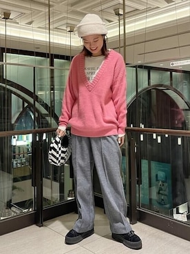 「BEAMS LIGHTS」｜「アイテム（帽子）」を使った、Ray BEAMSさん（レディース・164cm）の冬コーディネート