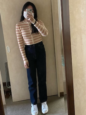 「ハイウエストストレートジーンズ」｜Hinaさん（レディース・157cm）の春コーディネート