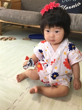 「Moujonjon（ムージョンジョン）のアイテム（浴衣）」を使った、KOHARUさん（キッズ・70cm）の夏コーディネート