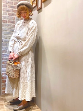 「レースブラウス」｜「アイテム（ハンチング/ベレー帽）」を使った、ANMI¨̮♡︎さん（レディース・159cm）の秋コーディネート