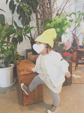 「quoti use fith（クゥオティ　ユース　フィス）のアイテム（ブルゾン）」を使った、ama.｡.:*♡さん（キッズ・80cm）の春コーディネート