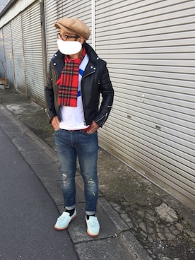 「タッセルローファー」｜「アイテム（ライダースジャケット）」を使った、Kouichiさん（メンズ・168cm）の冬コーディネート
