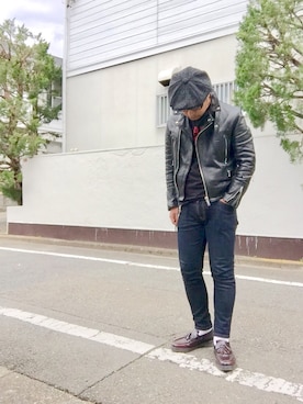 「タッセルローファー」｜「アイテム（ライダースジャケット）」を使った、Kouichiさん（メンズ・168cm）の春コーディネート
