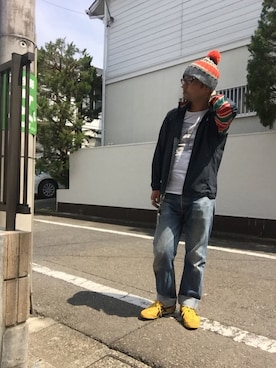 「バンドT」｜「アイテム（ナイロンジャケット）」を使った、Kouichiさん（メンズ・168cm）の春コーディネート