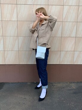 「GU（ジーユー）のアイテム（デニムパンツ、ブルー系）」を使った、REINOさん（レディース・152cm）の秋コーディネート