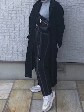 「OPENTHEDOORのアイテム（デニムパンツ、ブラック系）」を使った、REINOさん（レディース・152cm）の冬コーディネート