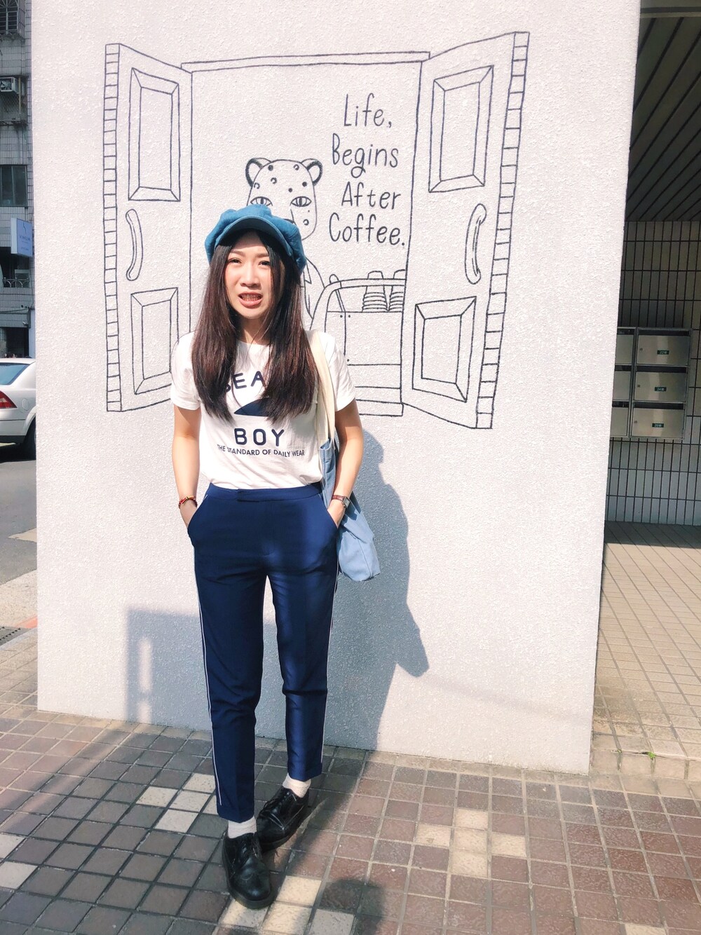 「ootd、BEAMS、TESTIFY、jouetie、LEPSIM LOWRYS FARM、merry jenny、tabio、Dr.Martens、vintage」｜「TESTIFYのアイテム（帽子、ブルー系）」を使った、Zooeyさん（レディース・165cm）の夏コーディネートの1枚目の写真