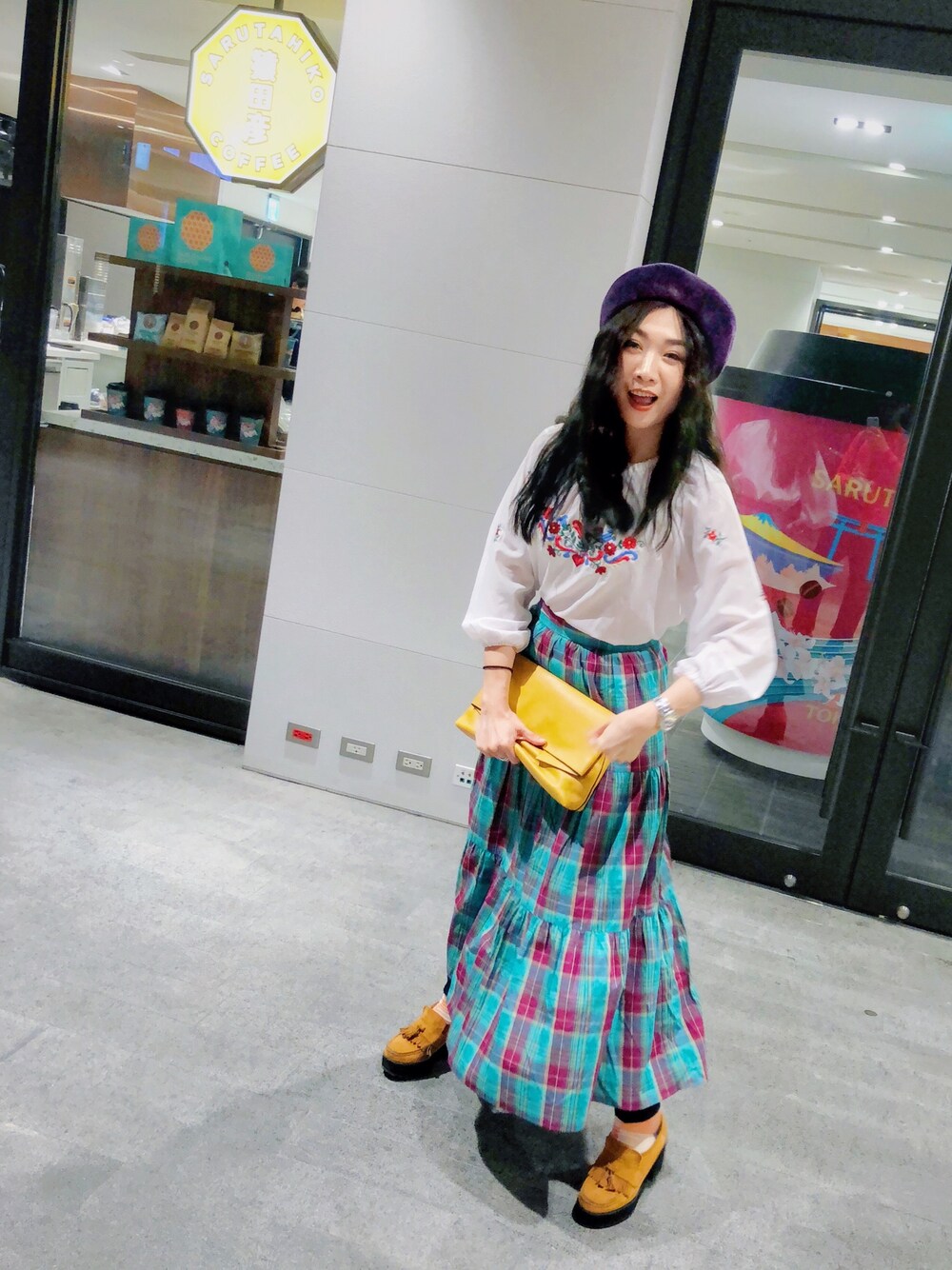 「ootd、outfit、vintage、LEBECCA boutique、KBF、tabio、jouetie、MARC BY MARC JACOBS、TESTIFY、古着」｜「TESTIFYのアイテム（帽子、パープル系）」を使った、Zooeyさん（レディース・165cm）の秋コーディネートの1枚目の写真