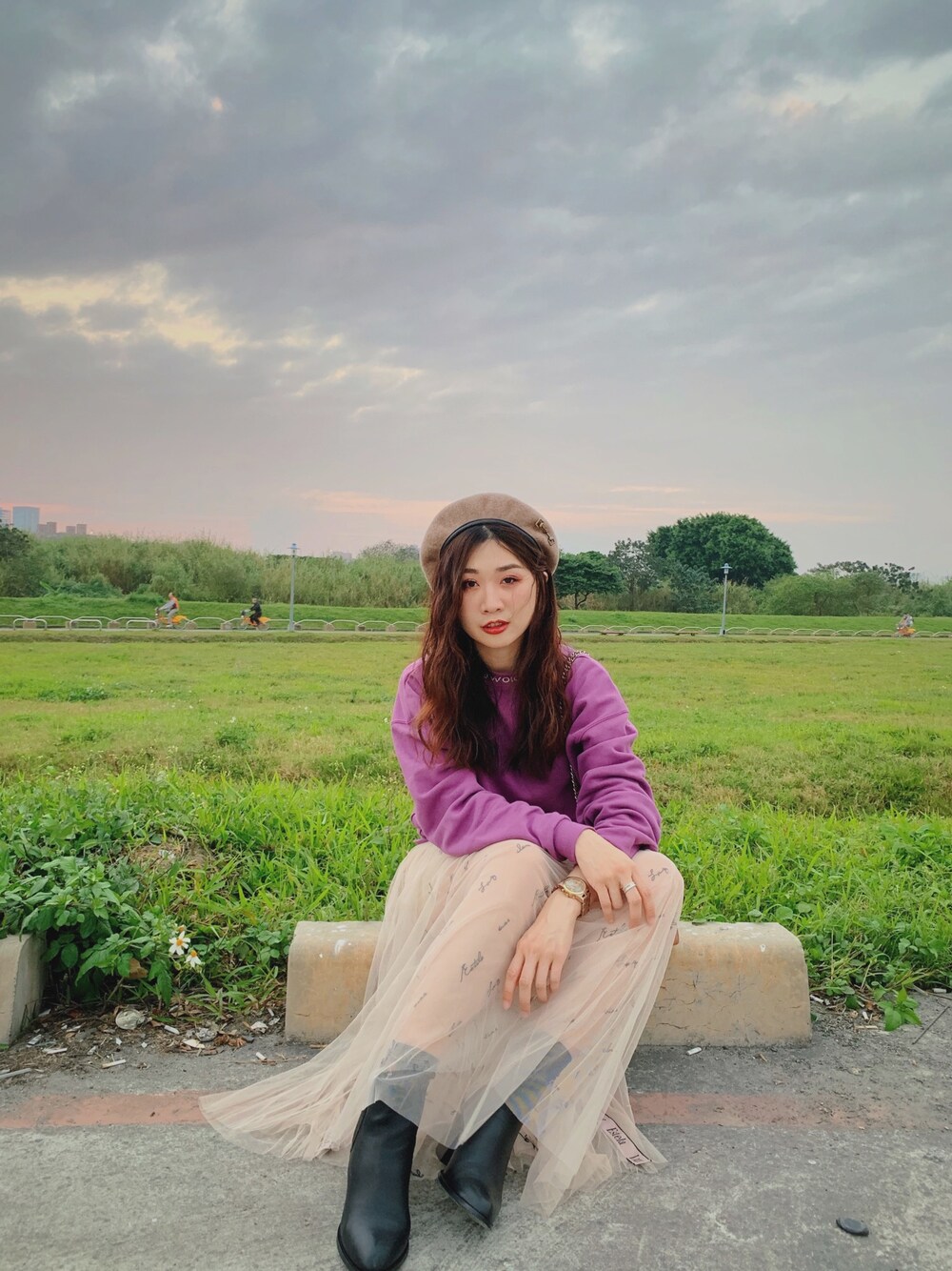 「ootd、outfit、moussy、snidel、MARC BY MARC JACOBS、COACH、EVRIS 、Taiwan、vintage」｜「MOUSSYのHORSE BIT MELTON BERET（ハンチング/ベレー帽、ベージュ系）」を使った、Zooeyさん（レディース・165cm）の冬コーディネートの1枚目の写真