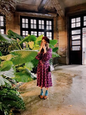 「moussy」｜「アイテム（ハンチング/ベレー帽）」を使った、Zooeyさん（レディース・165cm）の秋コーディネート