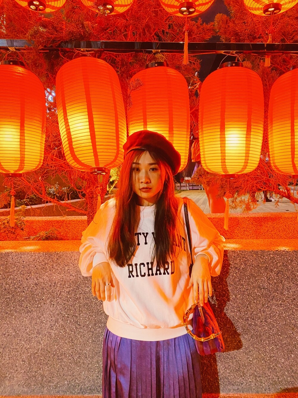 「ootd、vintage、oldskool、80s、jouetie、moussy、mouggan、Lily Brown、Taiwan、lookbook」｜「jouetieのベロアベレー（ハンチング/ベレー帽、レッド系）」を使った、Zooeyさん（レディース・165cm）の冬コーディネートの1枚目の写真