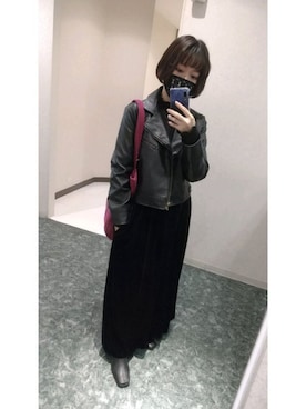 「BeAMS DOT（ビームスドット）のアイテム（ライダースジャケット）」を使った、charlotteさん（レディース・149cm）の秋コーディネート