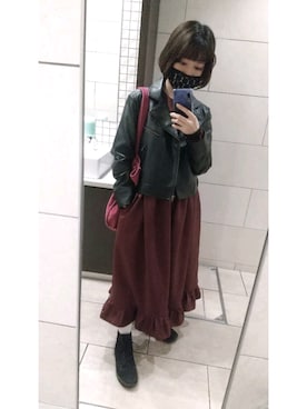 「BeAMS DOT（ビームスドット）のアイテム（ライダースジャケット）」を使った、charlotteさん（レディース・149cm）の秋コーディネート