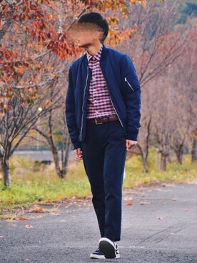 「ネイビーコーデ」｜「アイテム（MA-1）」を使った、Michi さん（メンズ・176cm）の秋コーディネート